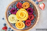 Paleo Vegan Gluten Free Chocolate Mousse Tart with Coconut Crust and Fresh Fruit Flowers