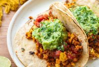 Hearty Vegan Breakfast Tacos with Tofu Scramble and Spicy Soy Chorizo