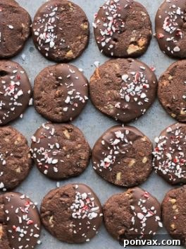 Chocolate Mint Shortbread Cookies are easy to make slice n' bake cookies that are perfect for gifting! These crunchy chocolate cookies have a minty chocolate coating and sprinkle of crushed candy canes.