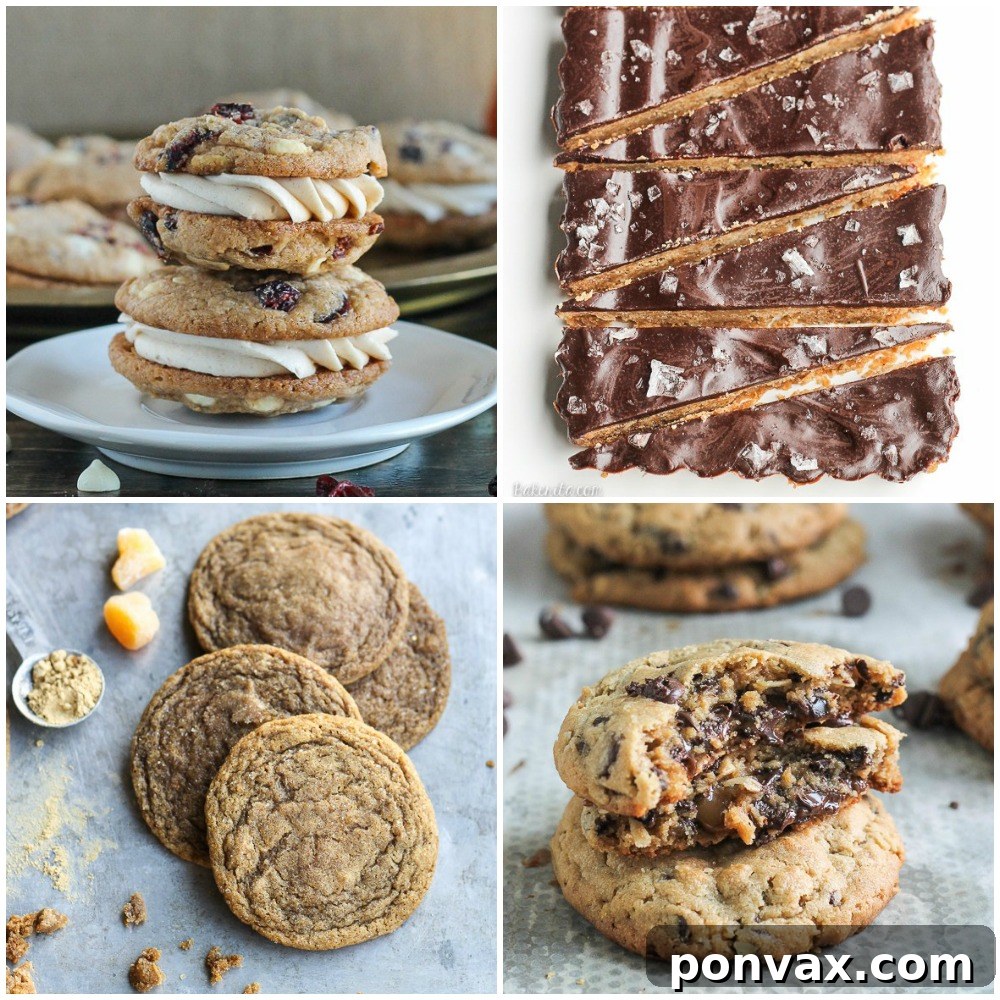 Festive Cookie Favorites: Pumpkin Spice, Shortbread, Ginger Orange, Caramel Stuffed A delicious grouping of holiday cookies: Pumpkin Spice Sandwich, Brown Butter Shortbread, Ginger Orange, and Caramel Stuffed