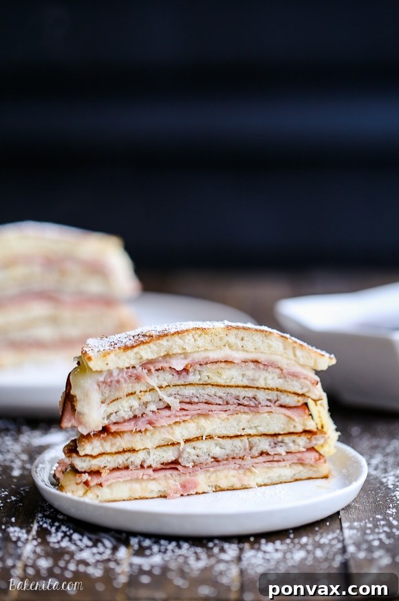 Monte Cristo Pancakes with ham, cheese, and raspberry jam