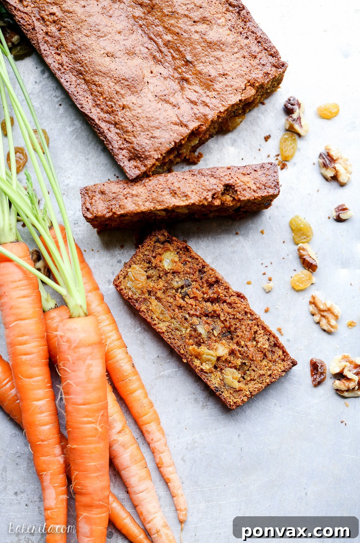 Another enticing view of the Paleo Carrot Bread, showcasing its perfectly baked crust and hearty texture, appealing to those seeking a healthy, grain-free quick bread option.