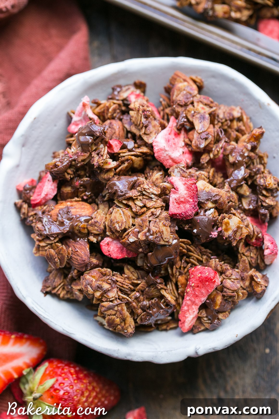 Ingredients for Chocolate Strawberry Granola laid out on a table before mixing