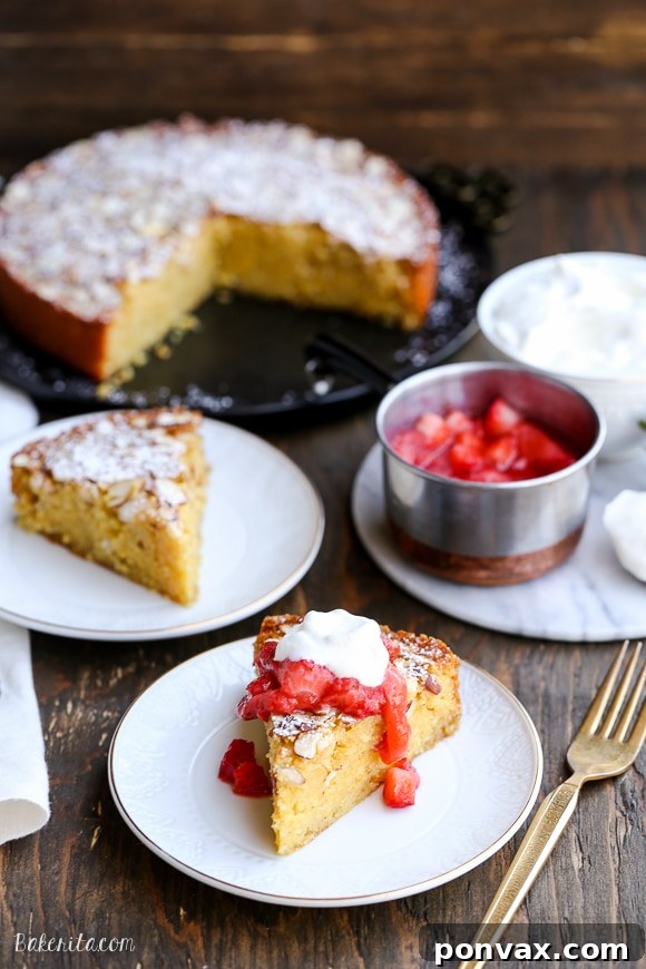 This Gluten Free Honey Cornmeal Cake with Strawberry Compote + Honey Whipped Cream is a quick and easy cake that's incredibly delicious and perfect for either dessert or brunch!