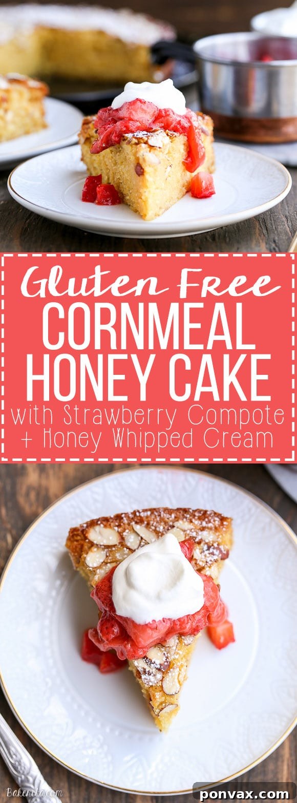 This Gluten Free Honey Cornmeal Cake with Strawberry Compote + Honey Whipped Cream is a gorgeous dish that's perfect for dessert or brunch!