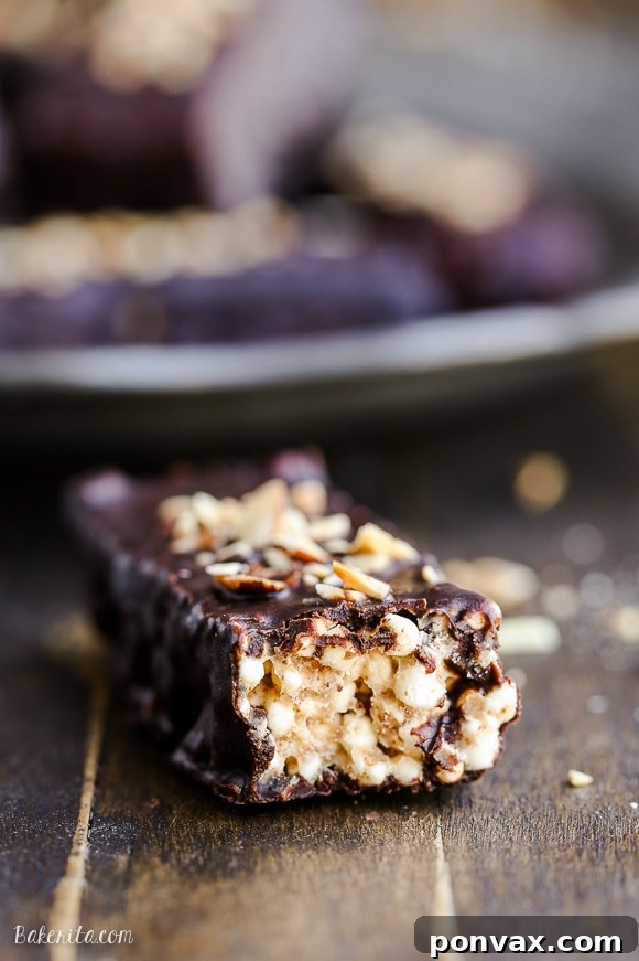 Wholesome Chocolate Almond Butter Puffed Millet Bars 5 These easy no-bake Chocolate Covered Almond Butter Puffed Millet Bars are the perfect breakfast treat or snack! This gluten free, refined sugar free, and vegan recipe has only seven ingredients.