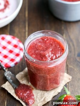 Vibrant Strawberry Rhubarb Chia Jam 7 This Strawberry Rhubarb Chia Jam is refined sugar free and made without pectin - it uses chia seeds as the thickener! This easy refrigerator jam is refined sugar free, vegan, and Paleo-friendly.