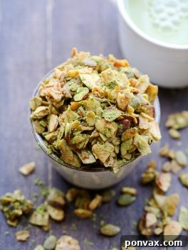 Zen Matcha Granola 6 Matcha Granola with oats, coconut flakes, almonds, and pepitas