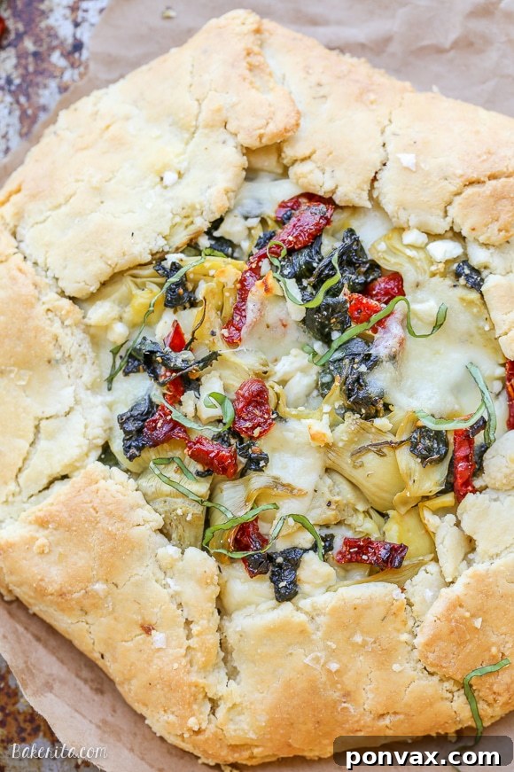 Gluten Free Grain Free Mediterranean Spinach Artichoke Galette 3 Savory Mediterranean Galette with Spinach and Artichoke