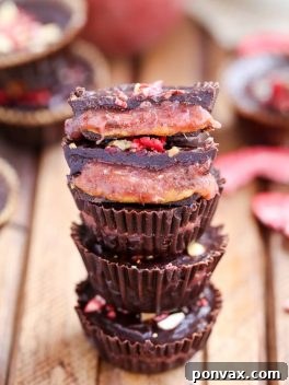 These Chocolate Peanut Butter & Jelly Cups are homemade peanut butter cups with an added layer of jam or jelly! This healthier candy recipe is only 5 ingredients, and uses an easy refined sugar free chocolate recipe.