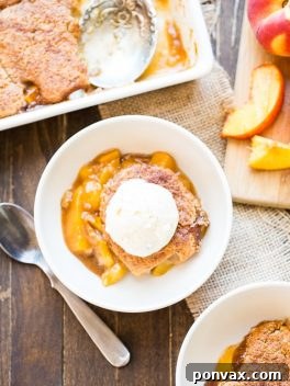 This Peach Cobbler has a crispy, fluffy topping with a simple peach filling - it's the most perfect summer dessert! This is a gluten-free, Paleo, and vegan treat that you don't want to miss.