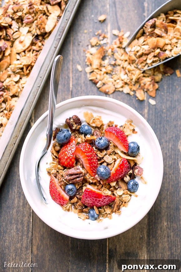 This crunchy Protein Granola gets a major dose of protein & fiber from a secret ingredient - lentils! This gluten-free & vegan granola is a delicious and filling breakfast or snack.