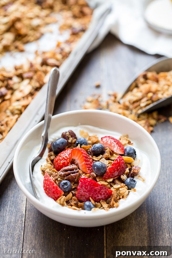 This crunchy Protein Granola gets a major dose of protein & fiber from a secret ingredient - lentils! This gluten-free & vegan granola is a delicious and filling breakfast or snack.