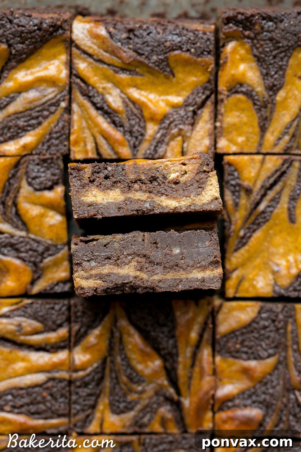 These Pumpkin Cheesecake Brownies are moist + fudgy brownies with a swirled layer of spiced pumpkin cheesecake! These brownies are gluten-free and refined sugar free.