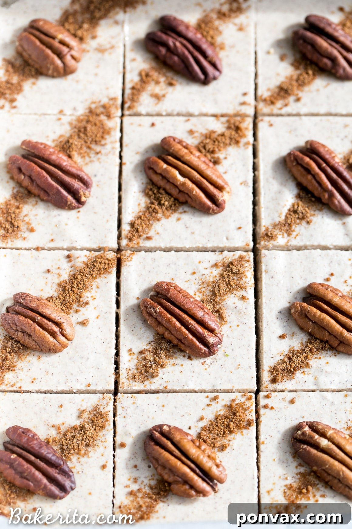Close-up of creamy vegan Chai Cheesecake Bar, showcasing its smooth texture