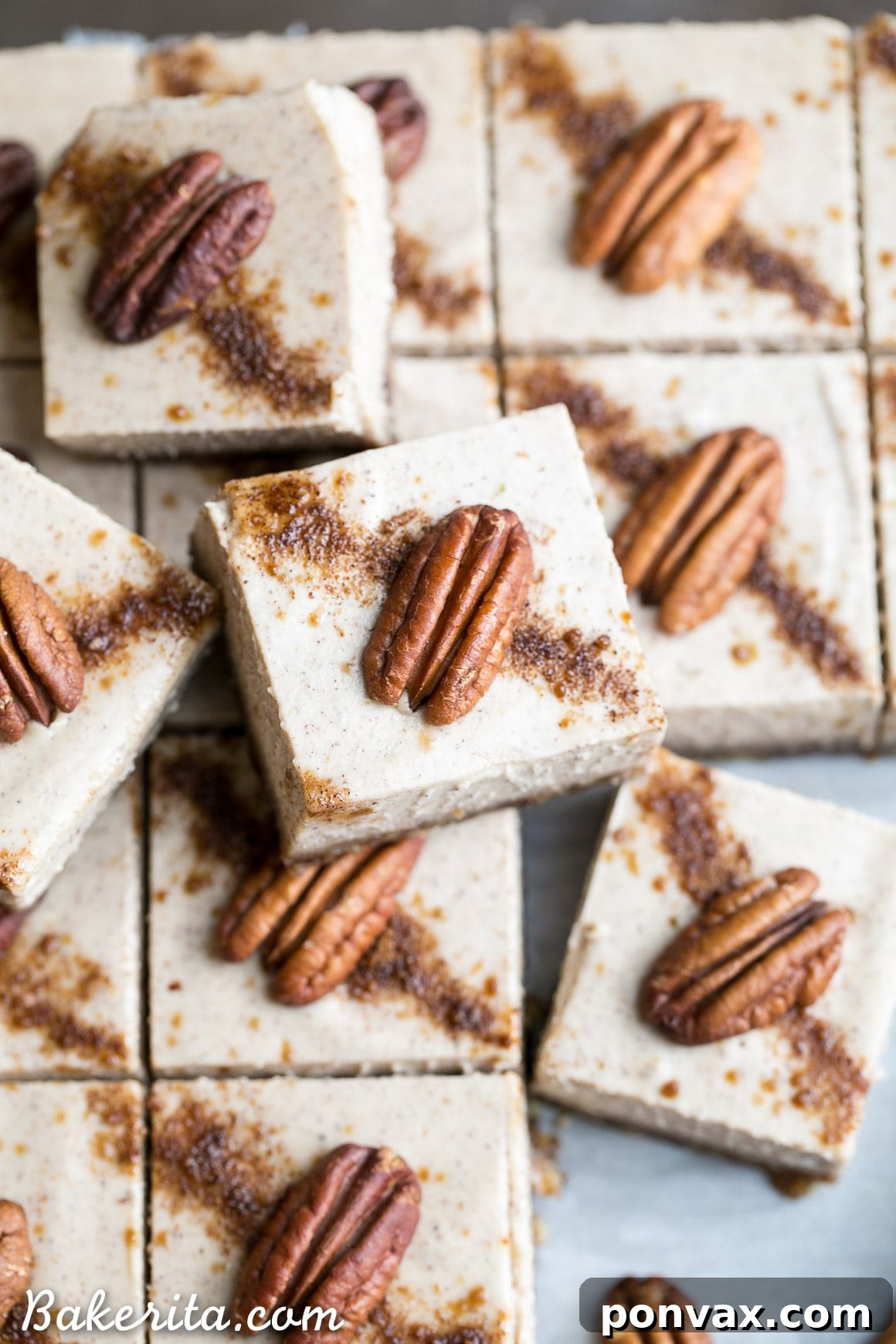 Individual Chai Cheesecake Bars, garnished and ready to be served