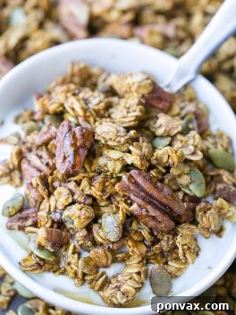 A stunning overhead shot of Gluten-Free and Vegan Pumpkin Granola, ideal for a seasonal treat.