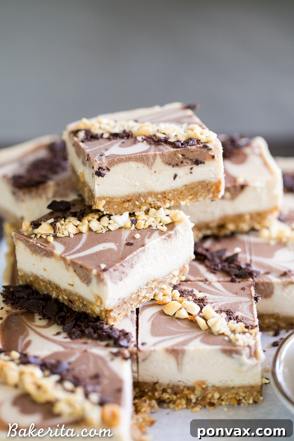 Vegan Chocolate Peanut Butter Dream Bars 2 Decadent No-Bake Chocolate Peanut Butter Cheesecake Bars with a creamy cashew filling