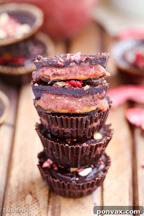 Delicious Chocolate Peanut Butter & Jelly Cups, an easy and unique twist on the classic peanut butter cup.