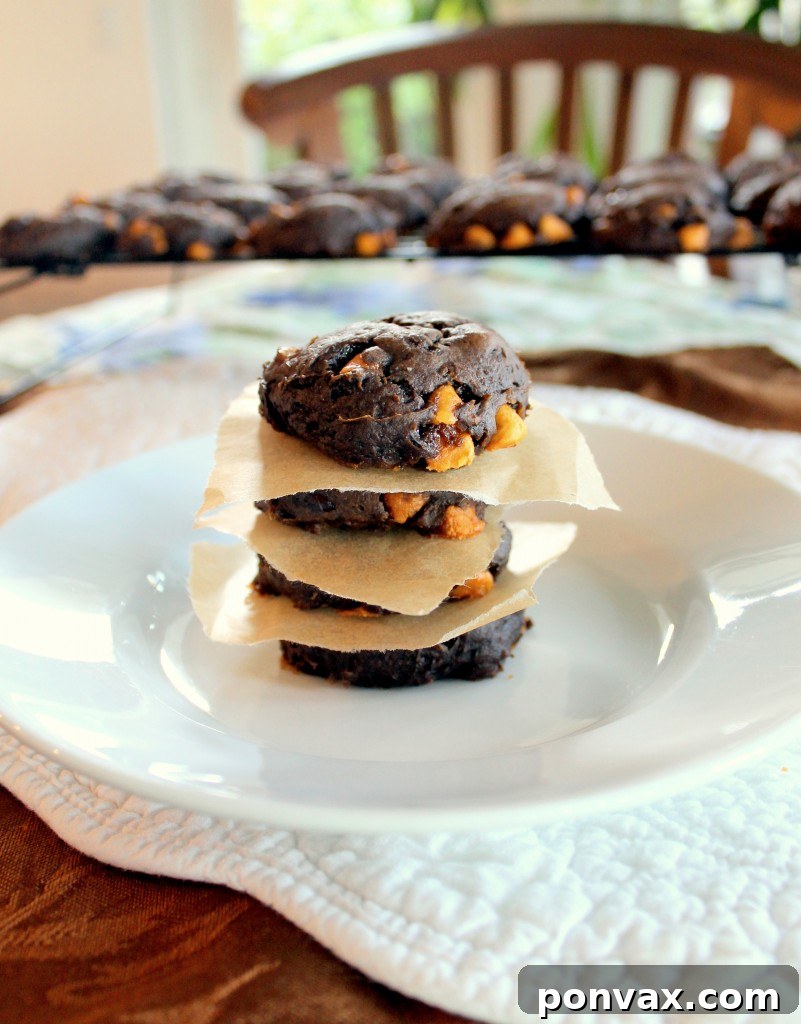 IMG_2009 Delicious 4-Ingredient Pumpkin Butterscotch Chocolate Cookies stacked on a plate, showcasing their soft, cake-like texture, perfect for fall baking and easy dessert recipes.
