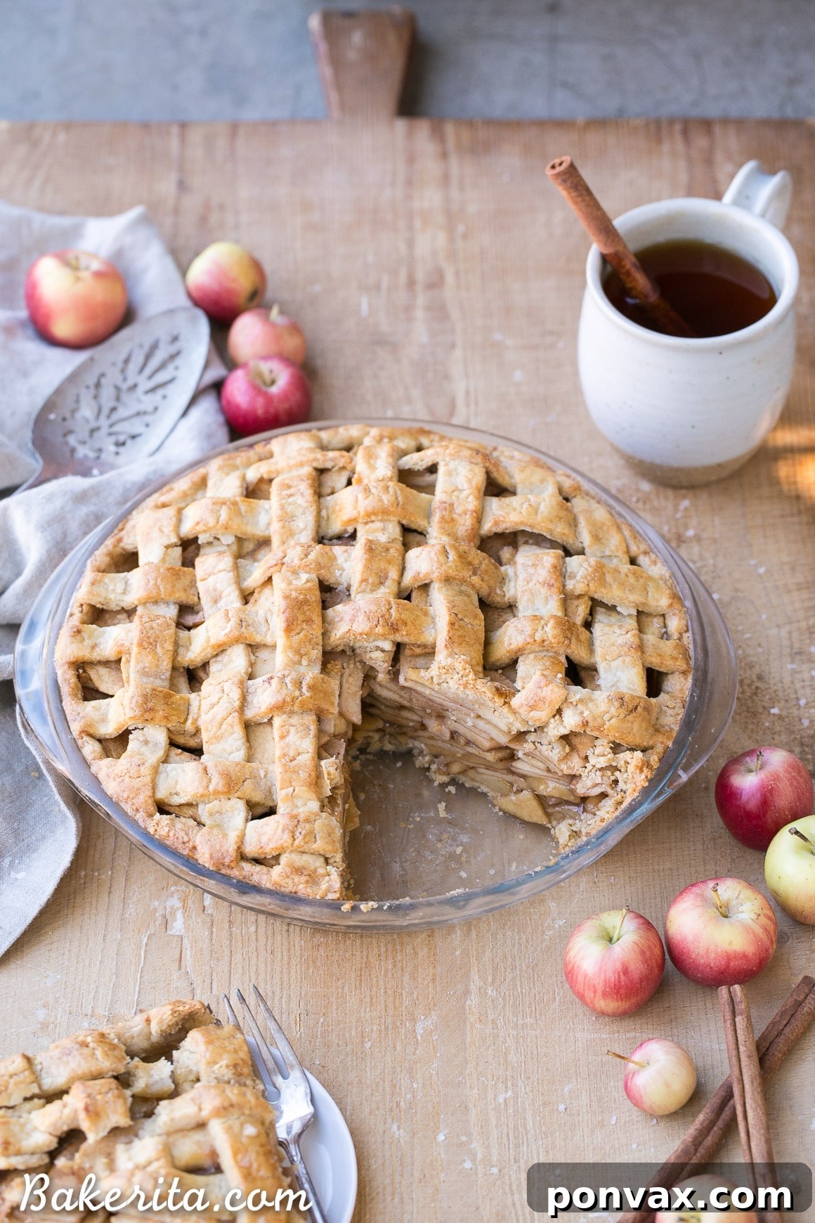 Paleo Apple Pie Perfection, Vegan Style 3 Close-up of a Paleo Apple Pie slice, showcasing the tender spiced apples and the perfectly golden, gluten-free lattice crust.