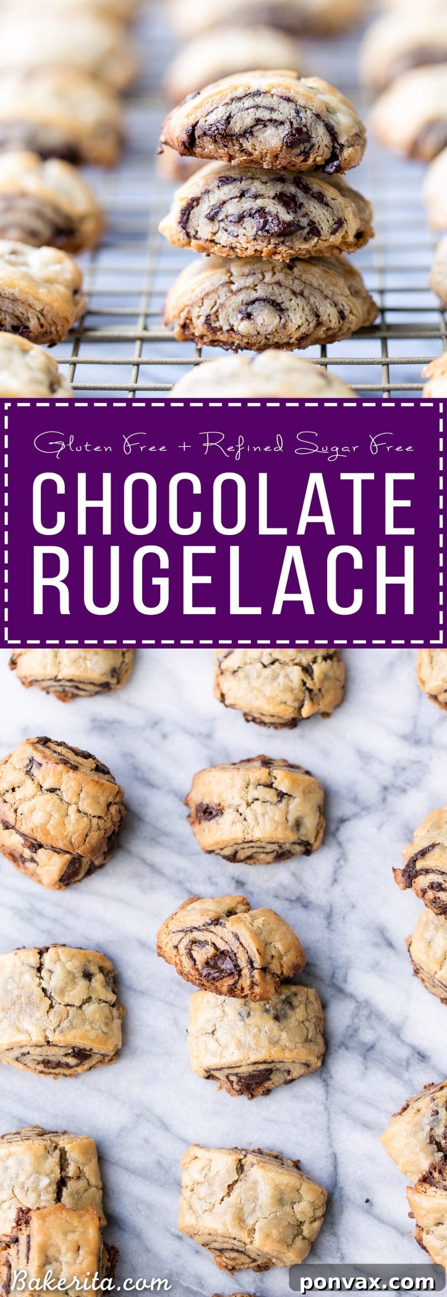 These Chocolate Rugelach are incredibly tender and flaky, thanks to the cream cheese-based dough. These refined sugar-free and gluten-free rugelach are filled with dark chocolate shavings for an irresistible holiday treat.