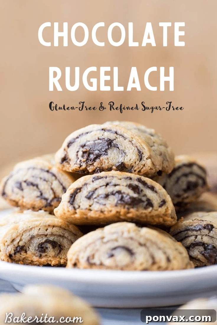 These Chocolate Rugelach are incredibly tender and flaky, thanks to the cream cheese-based dough. These refined sugar-free and gluten-free rugelach are filled with dark chocolate shavings for an irresistible holiday treat.