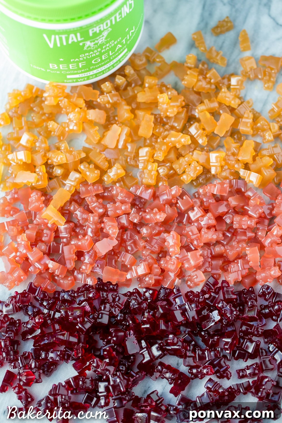 A selection of three different Paleo Gummy flavors: Pomegranate, Apple Cinnamon, and Cranberry Orange. Healthy, natural, and bursting with real fruit taste.