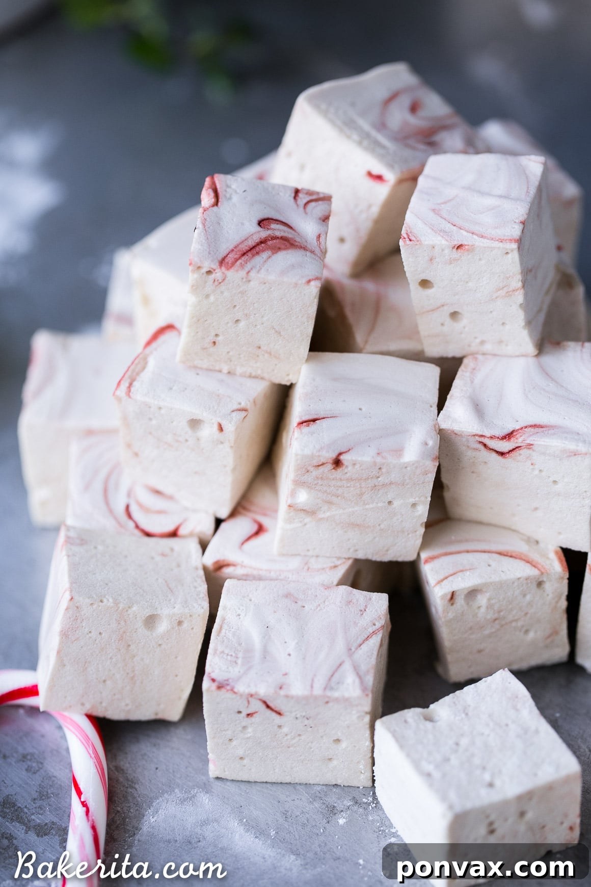 Close-up of fluffy Paleo Peppermint Marshmallows showing their soft texture