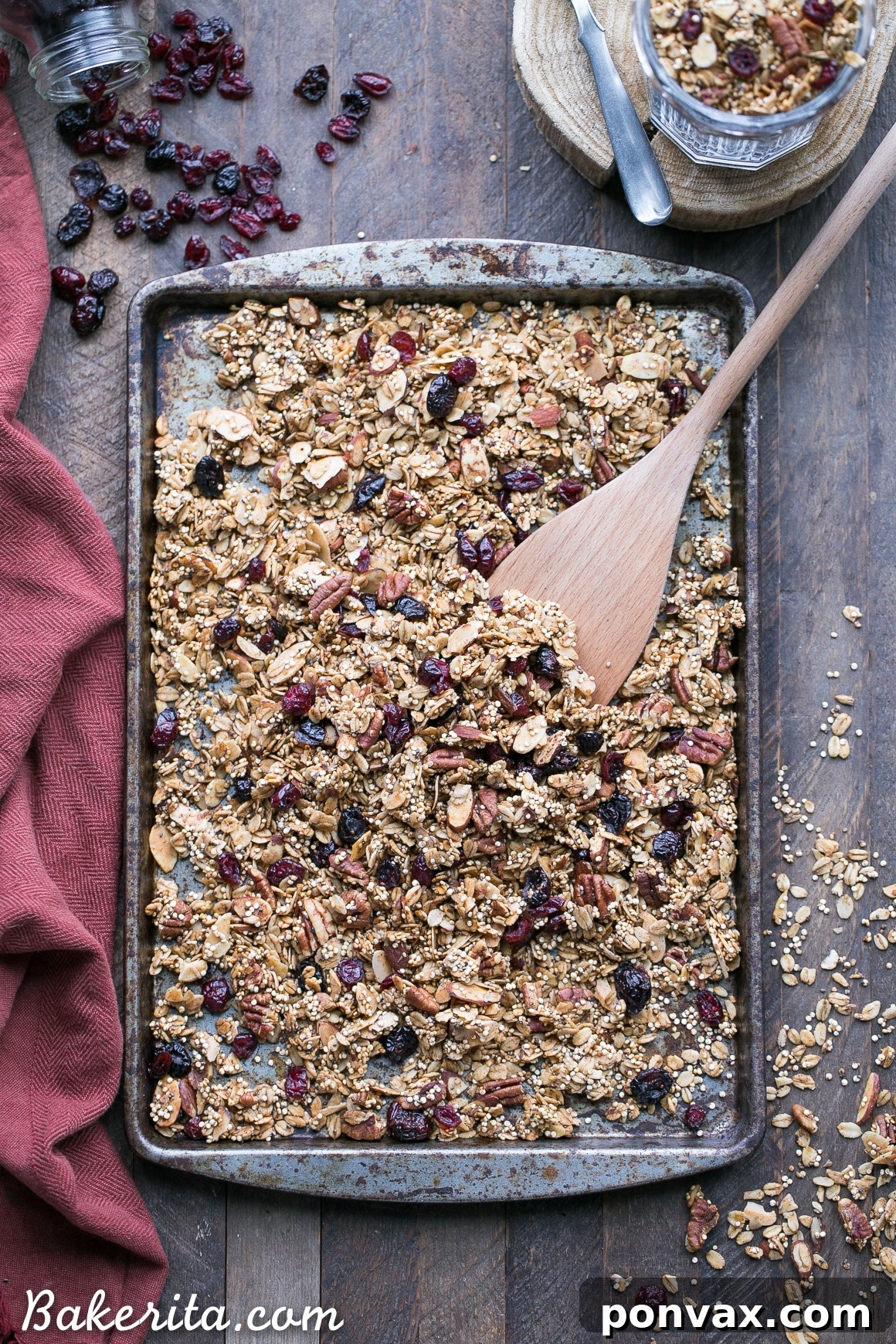 Wholesome Vegan Gluten Free Quinoa Granola 2 Delicious golden Quinoa Granola with dried cranberries, served in a bowl, perfect for a healthy and satisfying breakfast or snack.