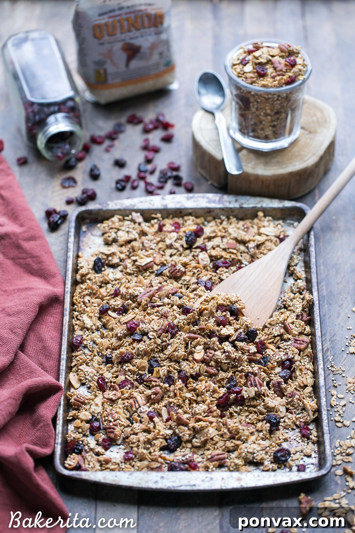 Wholesome Vegan Gluten Free Quinoa Granola 7 Several jars of homemade Quinoa Granola, showcasing different serving ideas and the ease of storage.