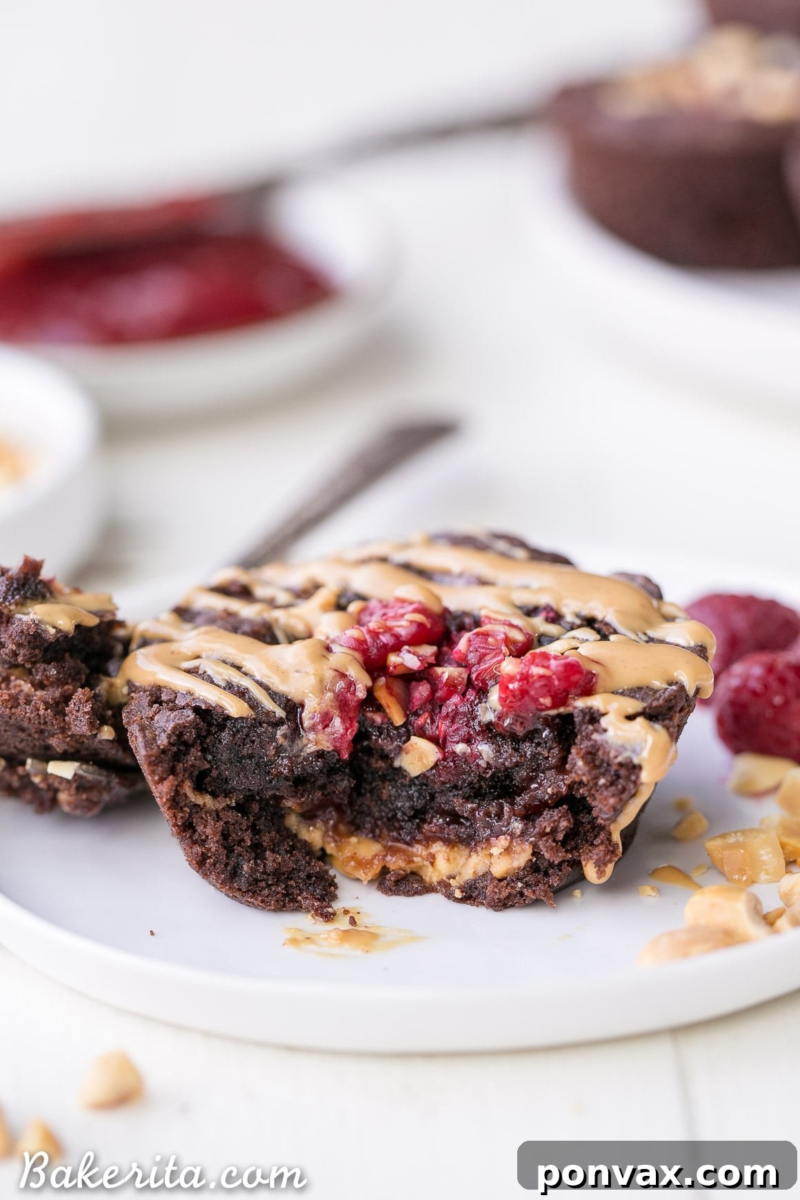 A plate of delicious gluten-free peanut butter and jelly brownie bites, ready to be enjoyed.