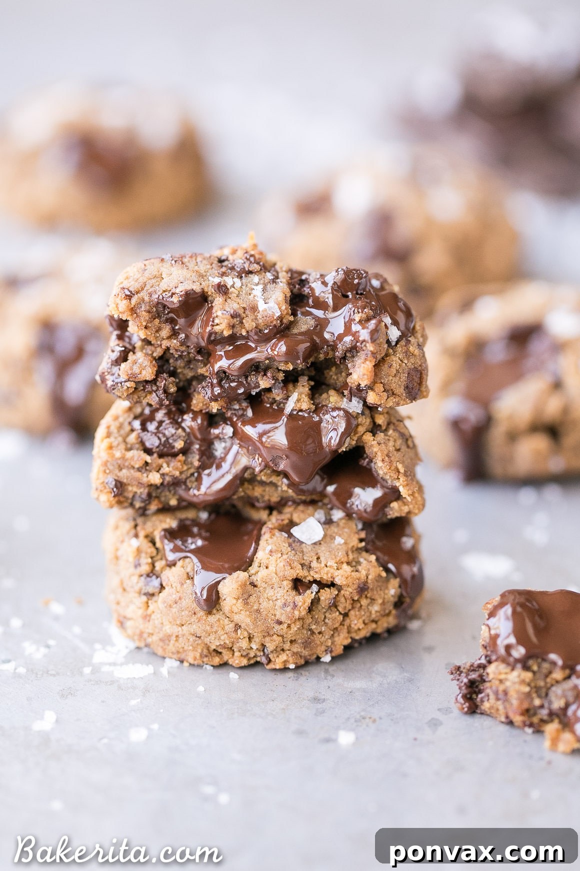 Gooey, thick, and delicious Gluten-Free Coconut Flour Chocolate Chip Cookies, fresh from the oven. These easy cookies are Paleo, vegan, and nut-free and ready in 20 minutes.