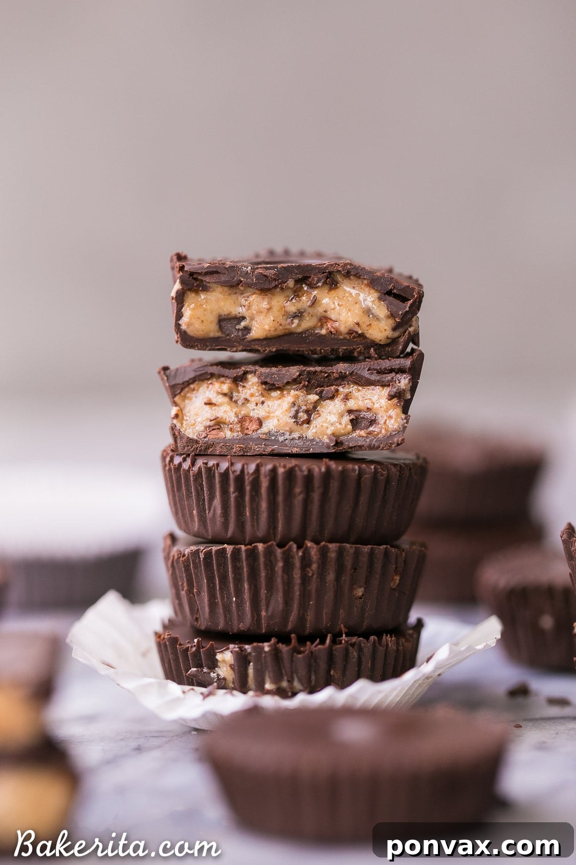 Decadent Chocolate Chip Dough Cups 2 Irresistible no-bake chocolate chip cookie dough cups, perfect for a healthy gluten-free and vegan dessert.