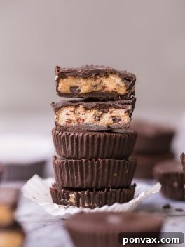 Decadent Chocolate Chip Dough Cups 8 Delicious homemade chocolate chip cookie dough cups, a healthy and easy no-bake dessert.