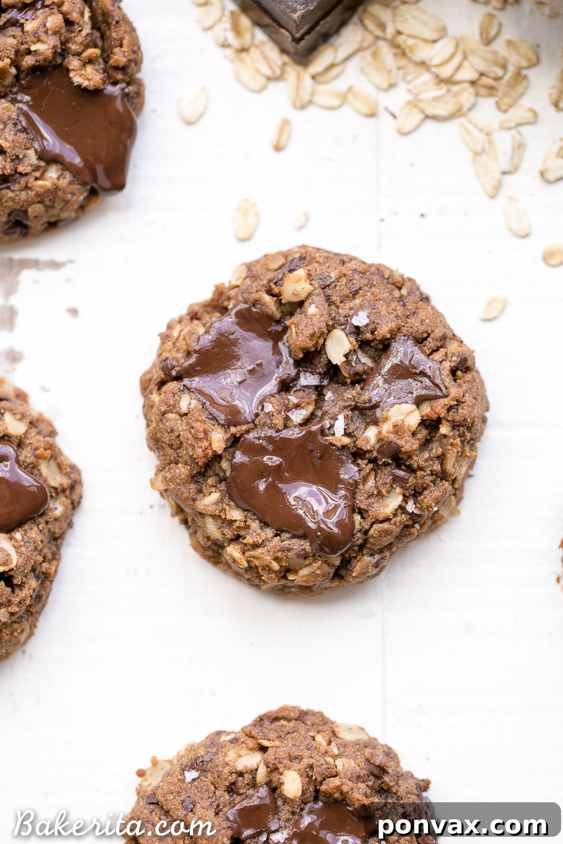 Chewy Gluten-Free Vegan Oatmeal Chocolate Chip Cookies 3 Each bite of these vegan, gluten-free, and refined sugar-free oatmeal chocolate chip cookies offers a perfect balance of gooey chocolate, chewy oats, and crisp edges.