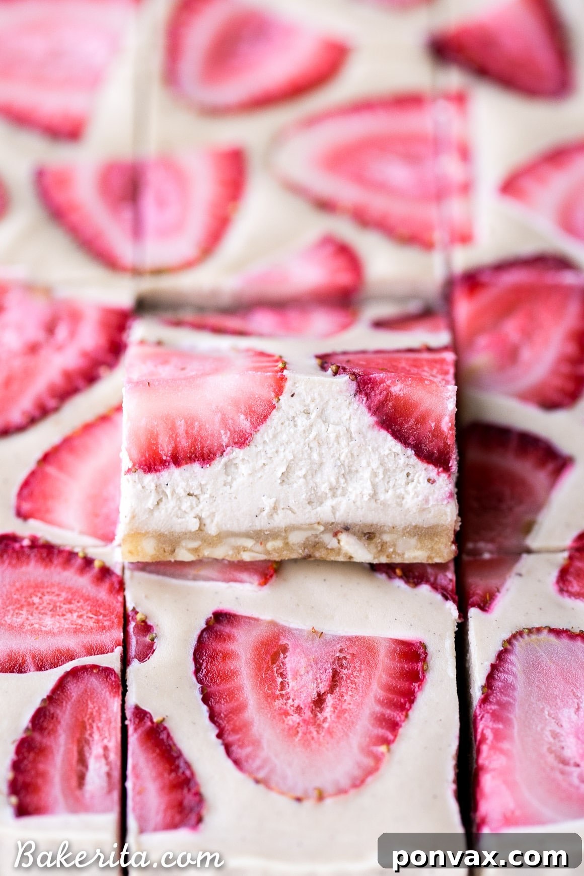 Rich and creamy No-Bake Vegan Strawberry Shortcake Bars with a delightful cashew crust, delivering authentic strawberry shortcake flavor in every gluten-free bite.