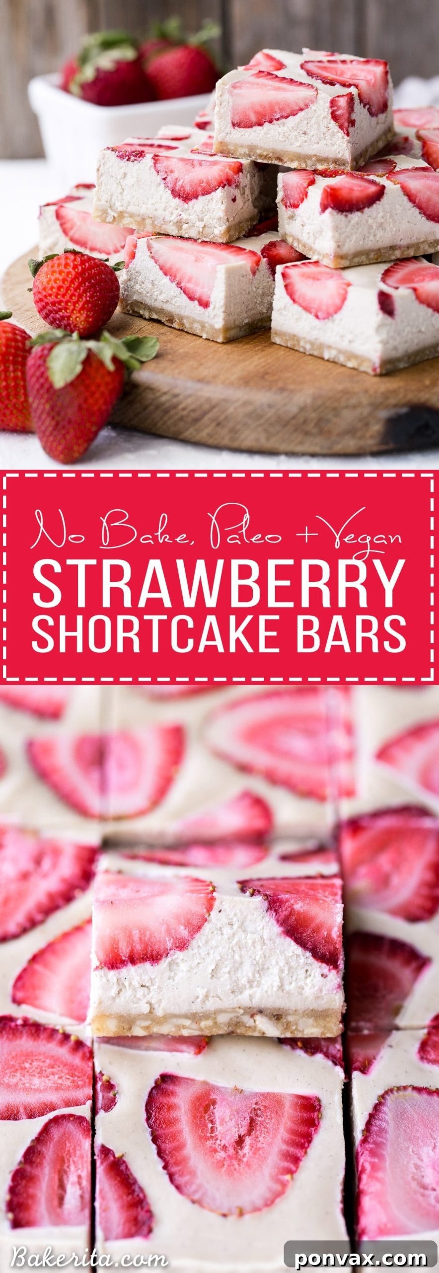 Beautifully presented No-Bake Vegan Strawberry Shortcake Bars, a delightful and healthy dessert for summer.