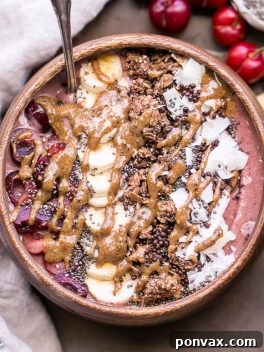 Delicious Banana Cherry Smoothie Bowl recipe card image