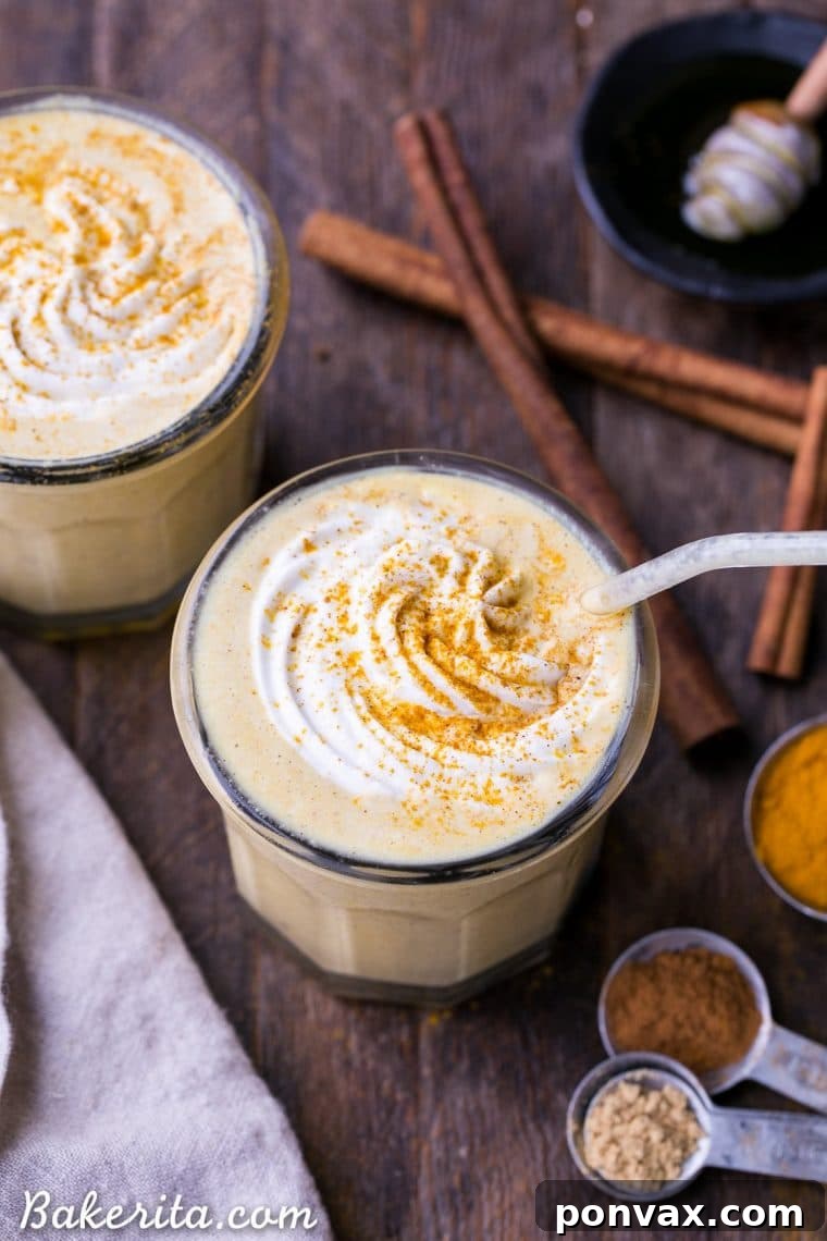 Refreshing Golden Milkshake with anti-inflammatory turmeric and healthy spices, perfect for hot days. A creamy, vegan, and healthy treat.