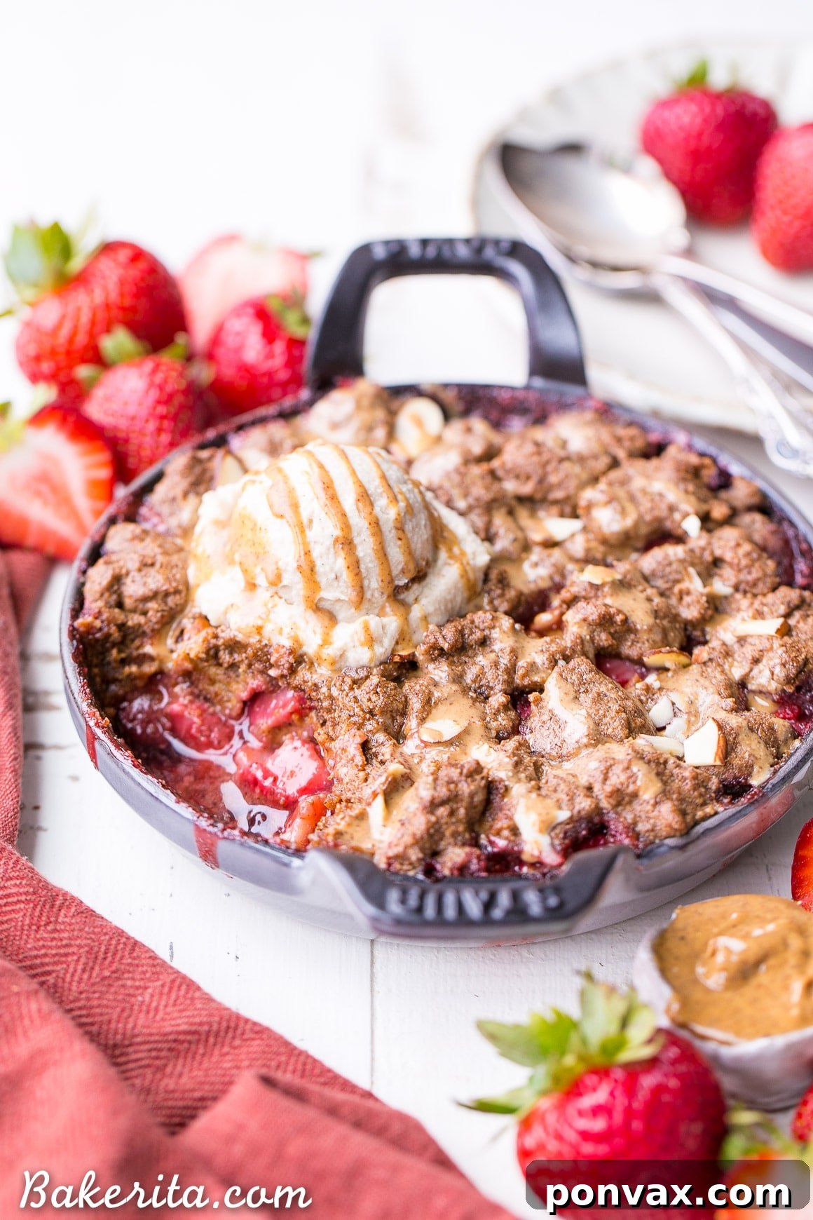 Healthy Indulgence Strawberry Crisp with Almond Butter Crumble 4 Fresh, vibrant strawberries, sliced and ready for the crisp filling.