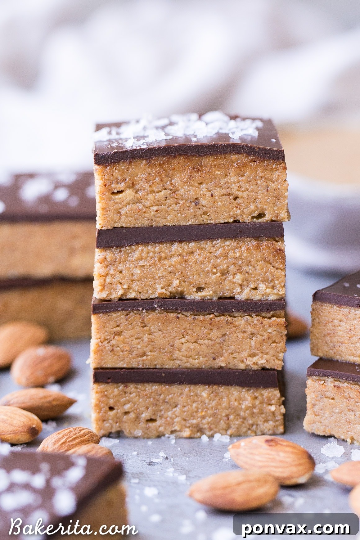Chocolate Almond Butter No-Bake Treats 4 These No Bake Chocolate Almond Butter Bars are easy to make with just five ingredients and no baking necessary! You've got to sink your teeth into these rich gluten free, paleo and vegan bars.