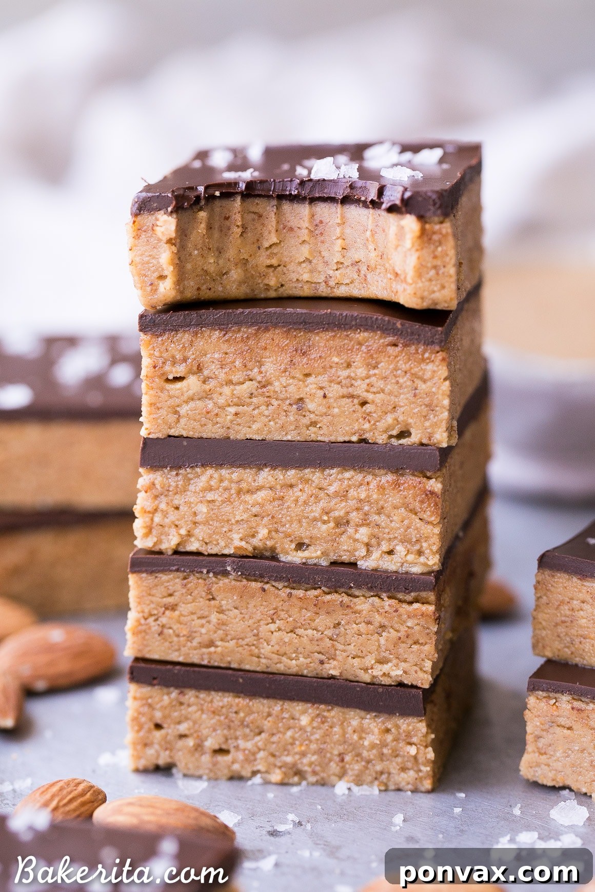 Chocolate Almond Butter No-Bake Treats 5 These No Bake Chocolate Almond Butter Bars are easy to make with just five ingredients and no baking necessary! You've got to sink your teeth into these rich gluten free, paleo and vegan bars.