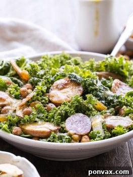 Kale & Salami Salad with Roasted Garlic Vinaigrette, a delicious and healthy meal option.