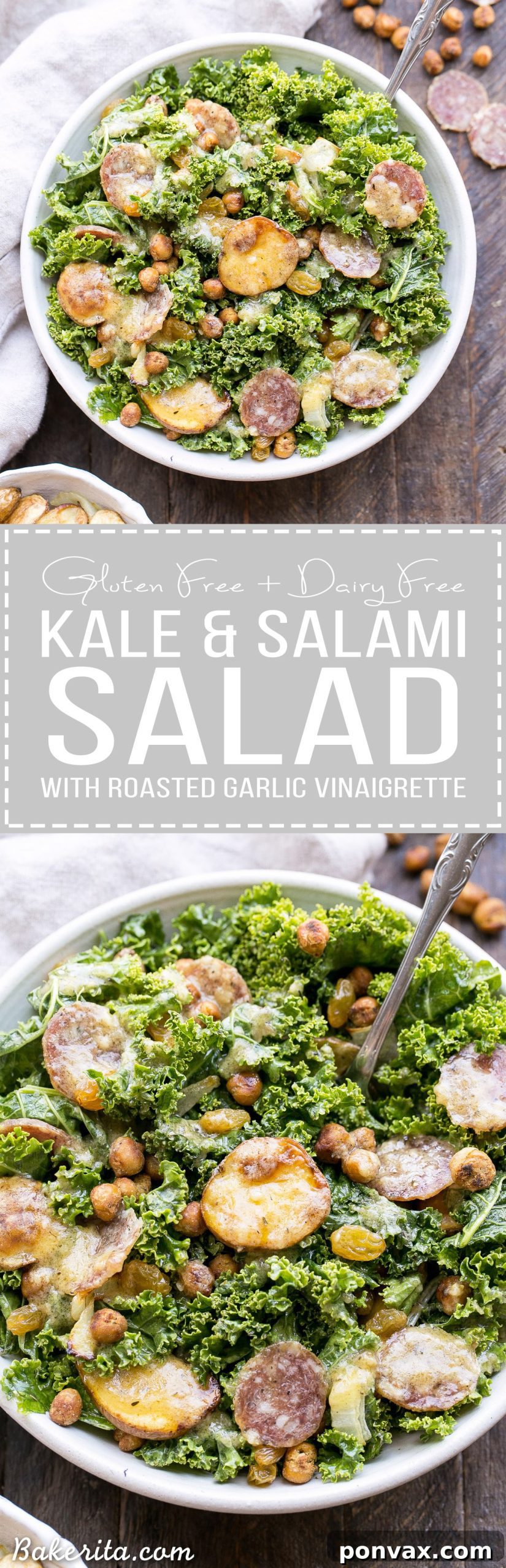 A beautifully presented Kale & Salami Salad, ready to be enjoyed.