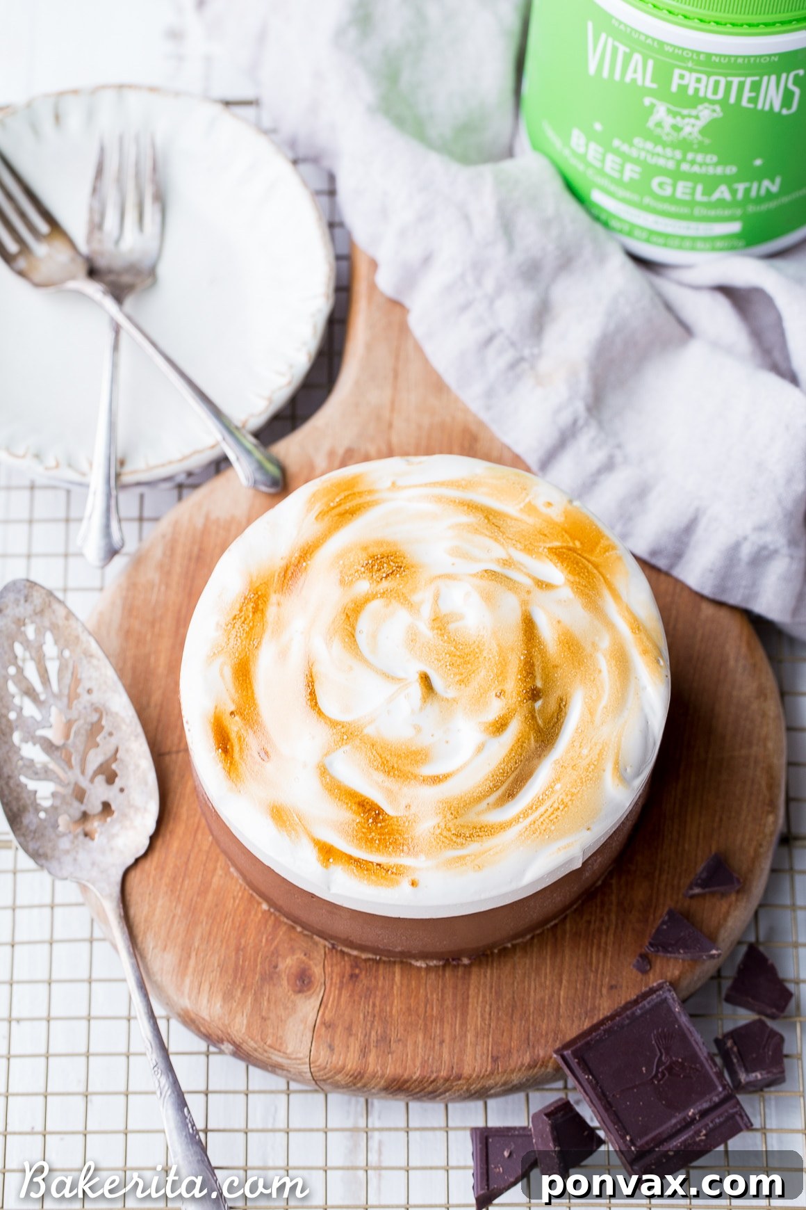 The smooth, dark chocolate cashew cheesecake filling before the marshmallow topping, illustrating the rich texture of this gluten-free, dairy-free, and Paleo S'mores dessert.