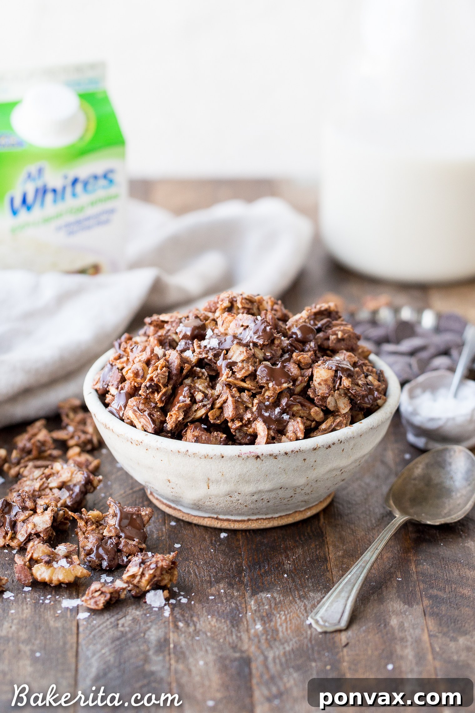 Close-up of the grain-free granola mixture, featuring nuts, seeds, and coconut, blended before baking to create perfect clusters.