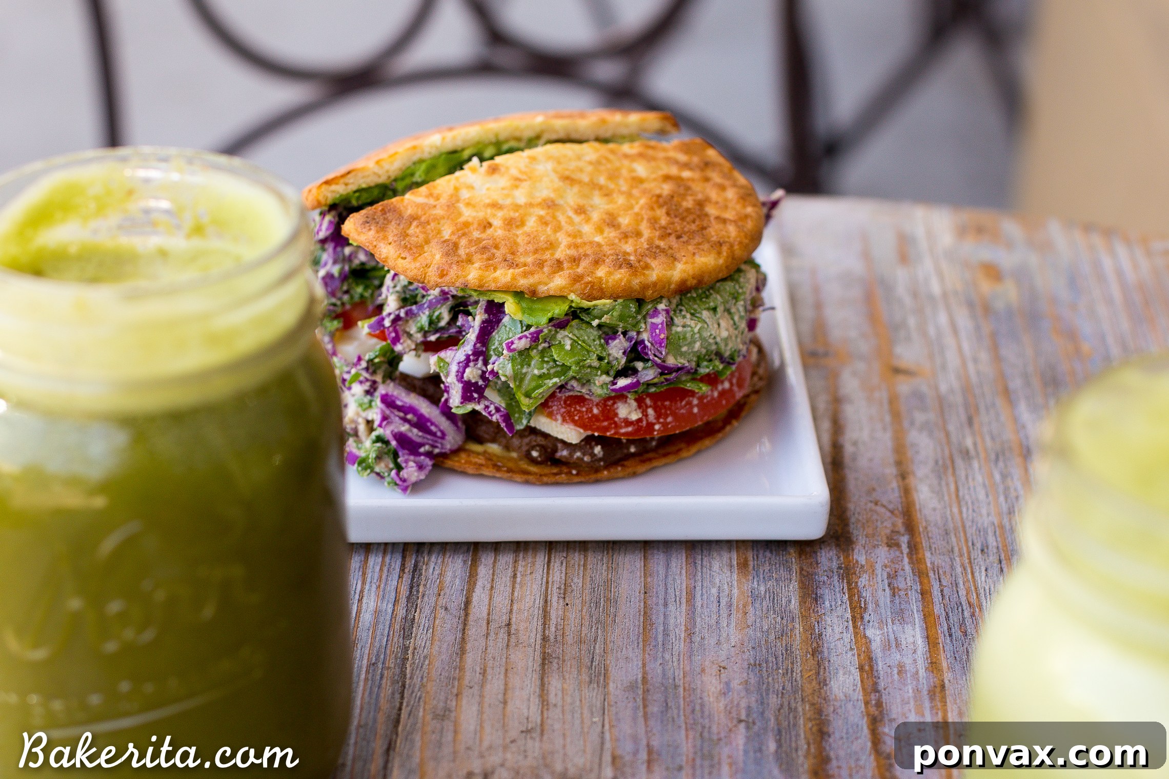 Santa Barbara RV Adventure with a Refreshing Peach Tomato Salad 12 The delicious Green Table Burger, featuring a quinoa patty, cauliflower bread, and goat gouda cheese.