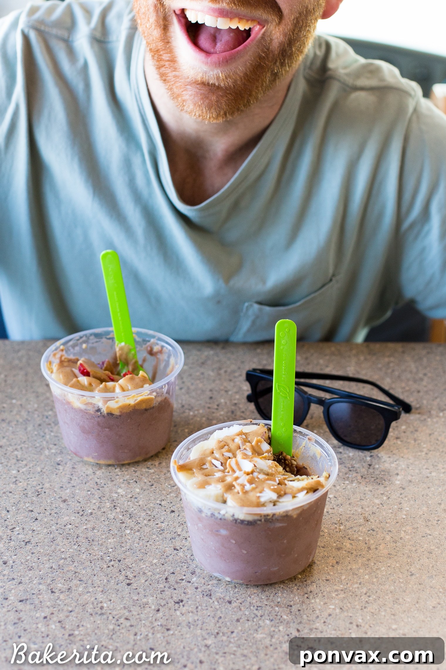 Santa Barbara RV Adventure with a Refreshing Peach Tomato Salad 4 Delicious and healthy acai bowls from Juice My Heart, San Clemente, enjoyed in the spacious RV dining area.