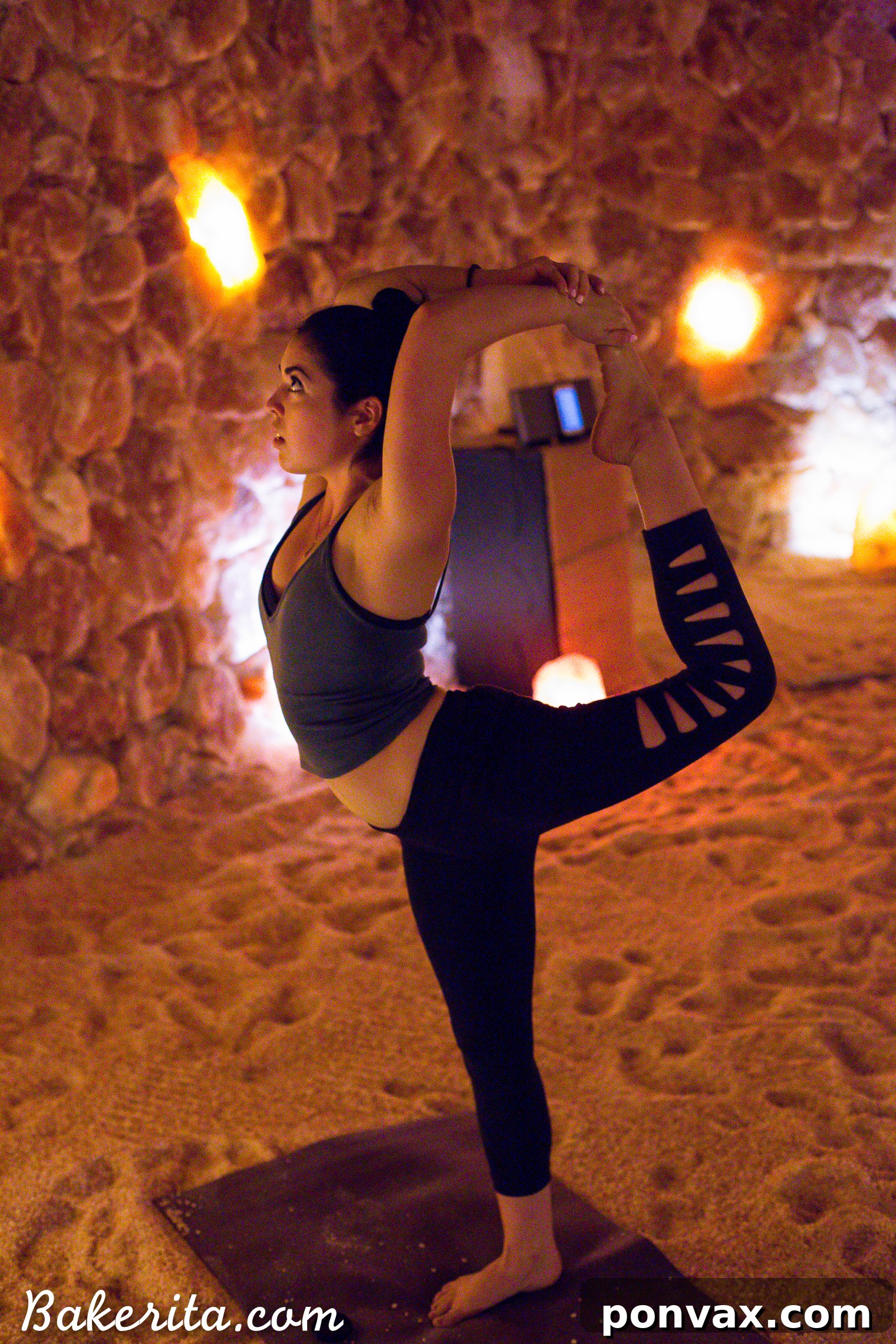 Santa Barbara RV Adventure with a Refreshing Peach Tomato Salad 9 The author attempting a yoga pose inside the serene and unique Himalayan Salt Cave.